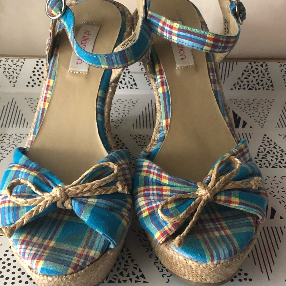Xhileration Aqua plaid platform sandals Sz 5.5 - Picture 3 of 6